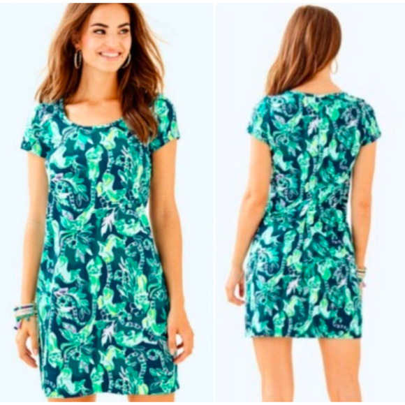 Lilly Pulitzer Beacon T-Shirt Dress Tidal Wave Blue Lemurs Print Women’s Size S - Picture 4 of 11